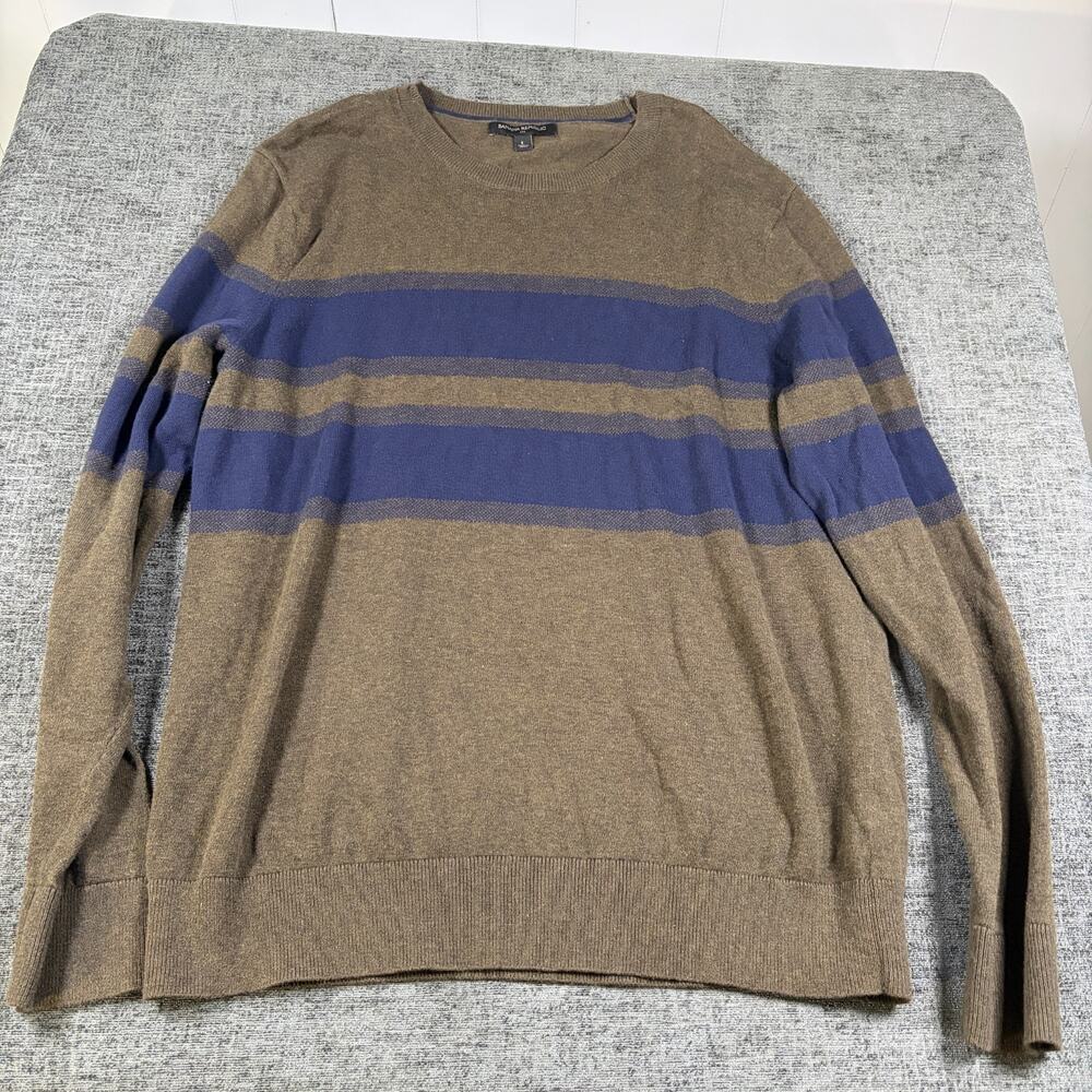 Banana Republic Large Mens Long Sleeve Striped Crewneck Sweater Brown and Blue